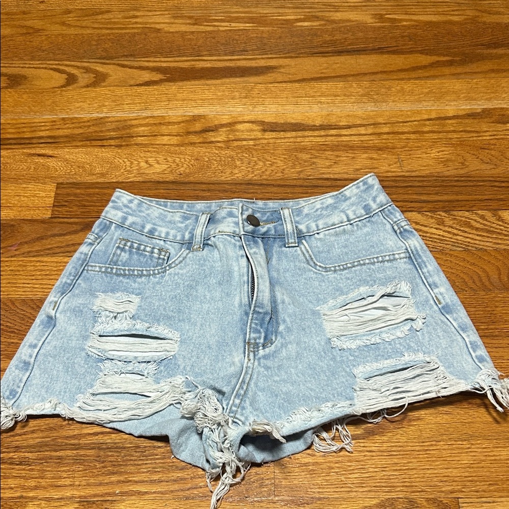 SHEIN Light Blue Ripped Jean Shorts